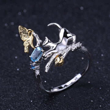 [SNIFFLER] Topaz Kitten -- 925 Sterling Silver Swiss Blue Topaz Jewelry