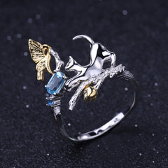 [SNIFFLER] Topaz Kitten -- 925 Sterling Silver Swiss Blue Topaz Jewelry