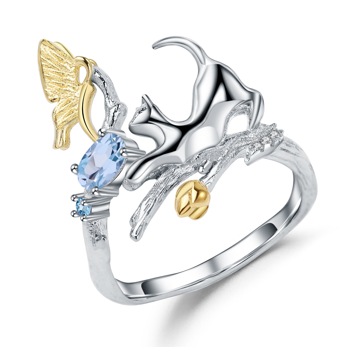 [SNIFFLER] Topaz Kitten -- 925 Sterling Silver Swiss Blue Topaz Jewelry